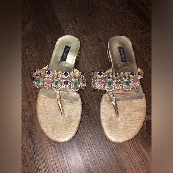 Gold Fancy Sandals with Stones (please see photos for sizing) - Picture 1 of 7